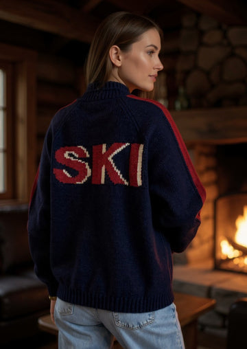 SKI Varsity Cardigan in Navy