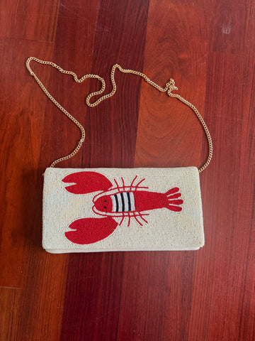 Ivory Lobster and stripe TEE Beaded Clutch **
