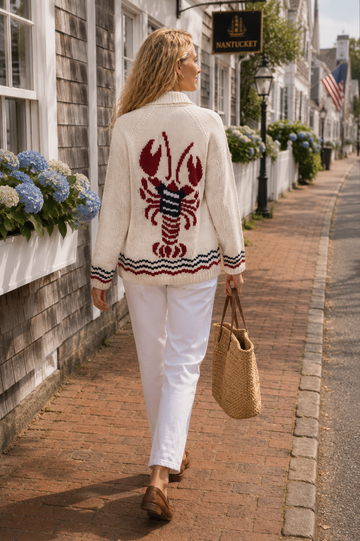 Lobster In Tee Varsity Cardigan in Ivory