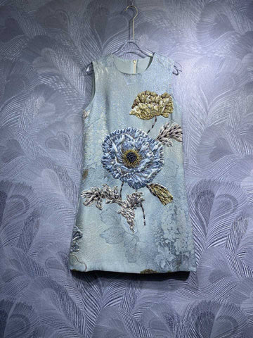 Round Neck Hand-Beaded Floral Sheath Dress