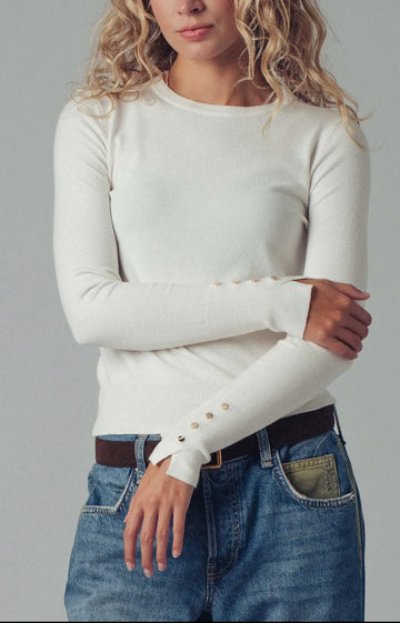 Slim fit button cuff top in white