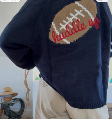 Huddle Up Football Varsity Cardigan In Navy
