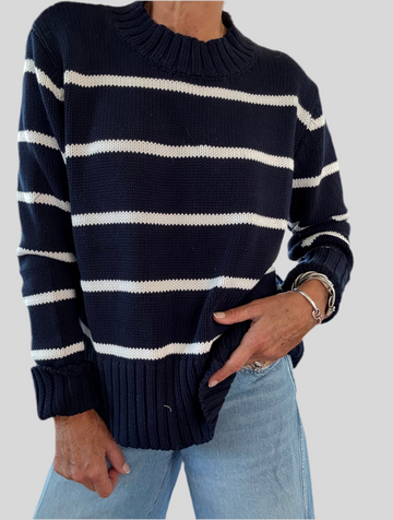 LENA Cotton Sweater in Mini Stripe Navy/White
