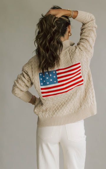 1/2 Zip Cable Sweater Tan