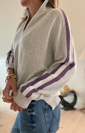 Retro 1/2 Zip in Gray/Sea Lavender