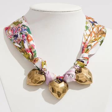 Gold Triple Heart - Scarf Bracelet , necklace