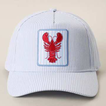 Fashion City - Lobster Embroidered Patch Seersucker Trucker Hat