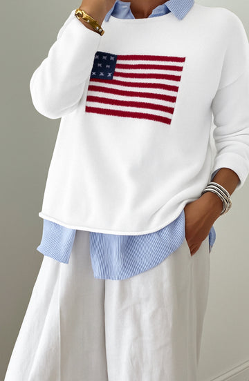 Boxy Flag Sweater in White