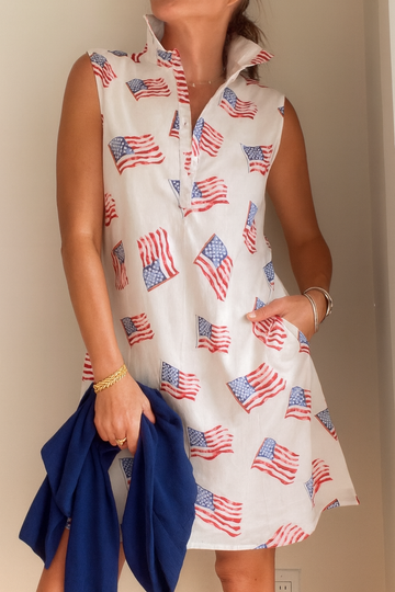 Sconset Sleeveless Flag dress in White