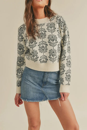 Aquarius Floral Pattern Knit Sweater