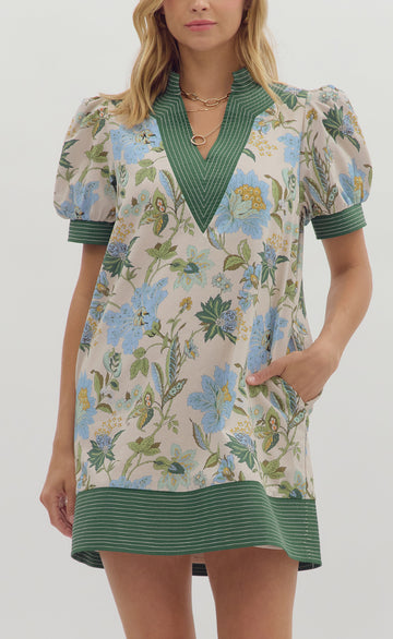 Green Floral mini Dress