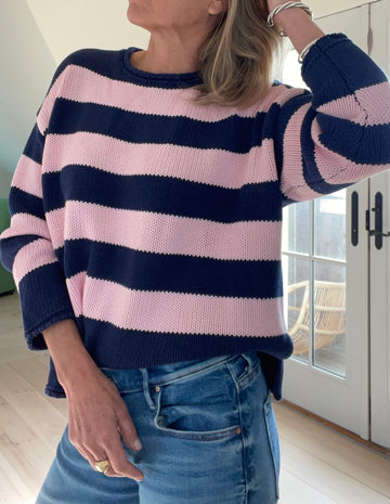 STRIPE Chloe Rollneck Sweater Pink/Navy