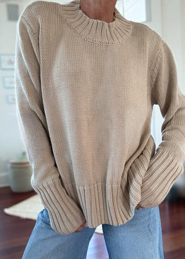 LENA Cotton Sweater in Solid Tan