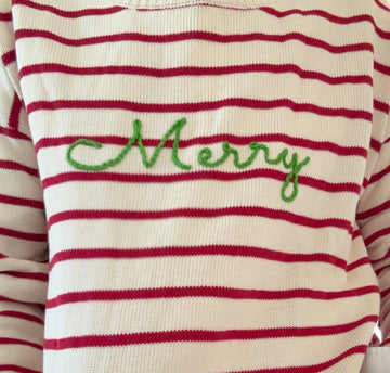Boxy Merry Cotton Sweater In Ivory/Red Stripe