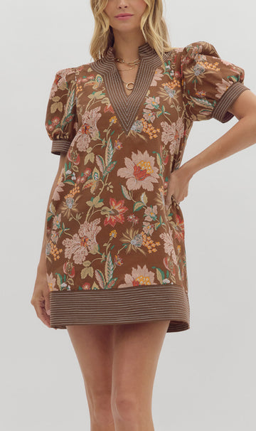 Brown Floral mini Dress