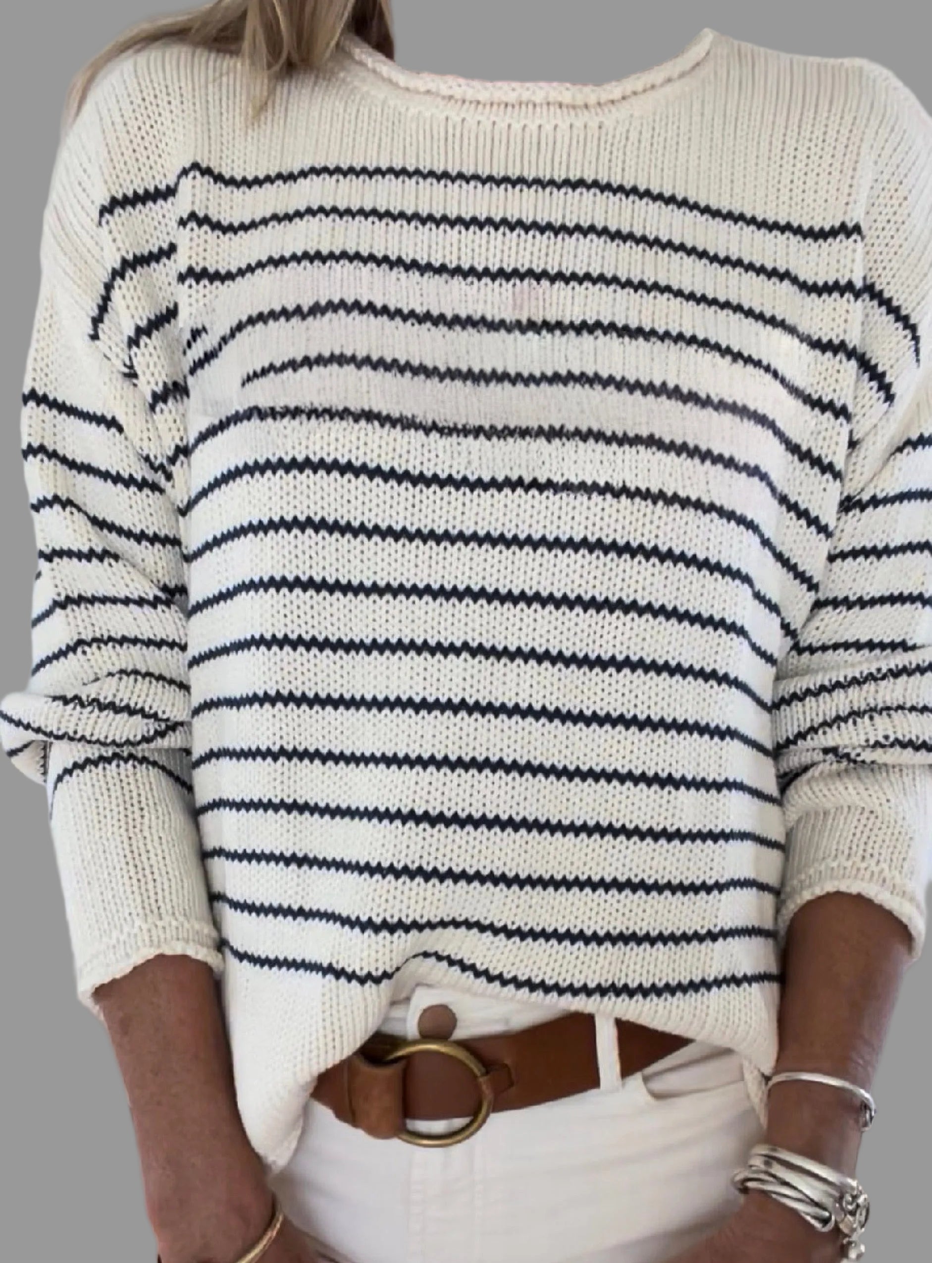 Weekend Stripe Roll Neck Sweater – Cozy & Casual Knitwear
