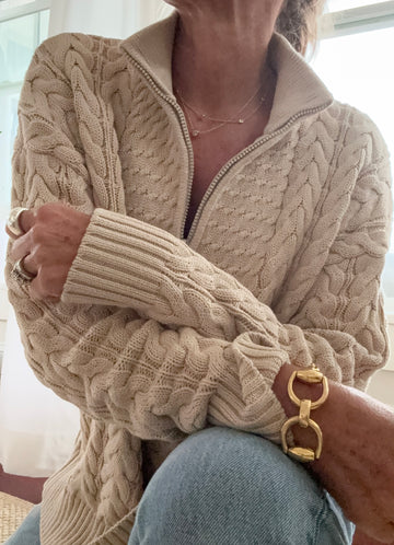 1/2 Zip Cable Sweater Tan