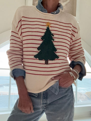 Chloe Stripe Rollneck Christmas Tree Sweater