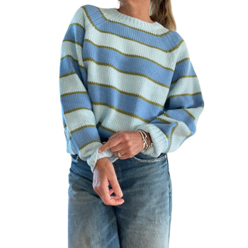 Classic Chunky Stripe  Sweater in Sky Blue