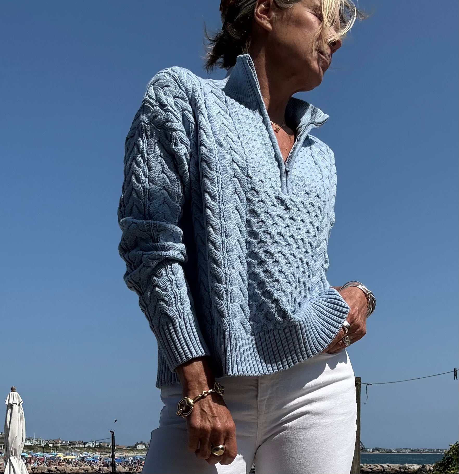 1/2 Zip Cable Sweater for Women | Pink Pineapple Shop