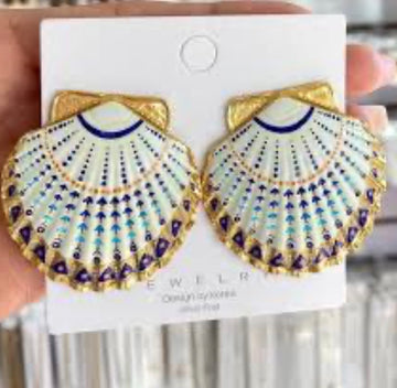 Blue and gold Scallop Shell earrings
