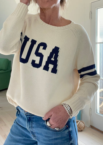 USA Campus Sweater with Blue arm stripes
