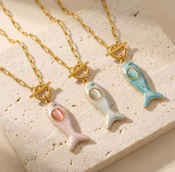 Enamel Fish necklace in blue