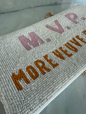 M.V.P. more Veuve Please Fold over Beaded Clutch