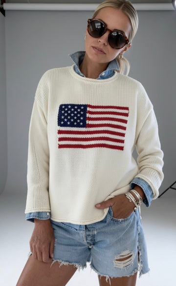 Chloe Flag Roll Neck Sweater in Cream