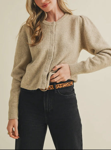 Parson Puff Sleeve Cardigan in Taupe