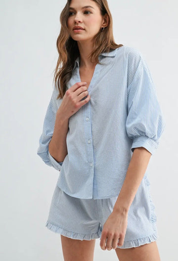 Seersucker Stripe Boxy Blouse