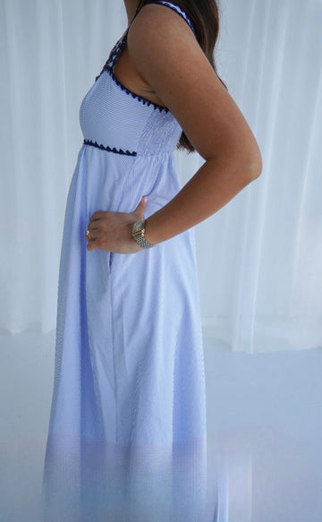 Blue sundress with Ric Rac Trims in