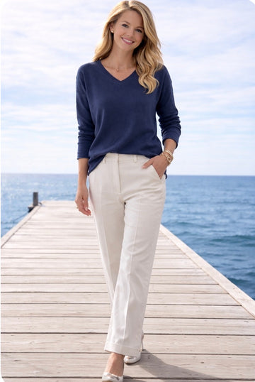 Vee Neck Boxy Cotton Sweater