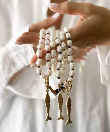 Pearl and stone fish  necklace