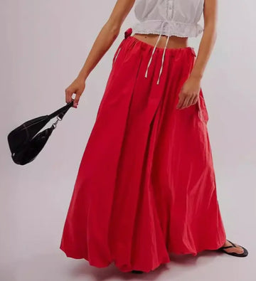 Gaias Red Tie Waist Maxi Skirt