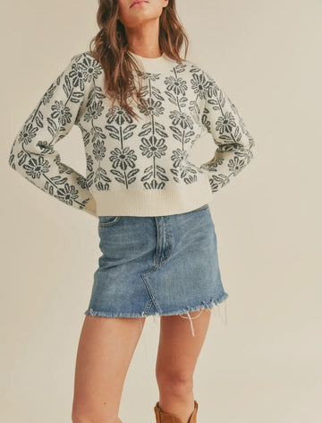 Aquarius Floral Pattern Knit Sweater