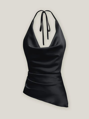 Asymmetrical silk top black ( ships Nov 28th)