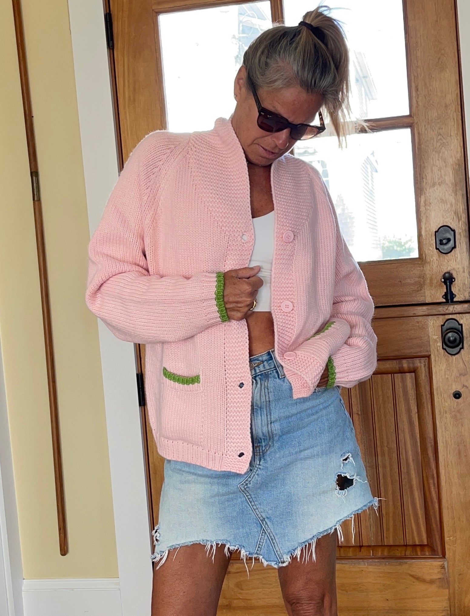 Pink varsity clearance cardigan