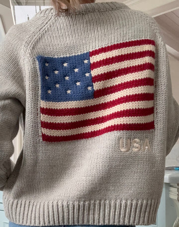 Flag Crop Varsity Cardigan in Gray