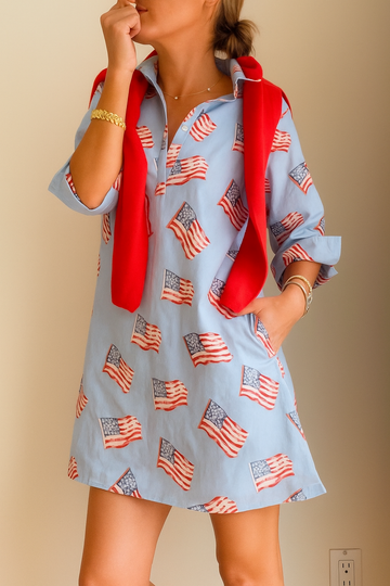 Sconset 3/4 Sleeve Flag dress in Blue