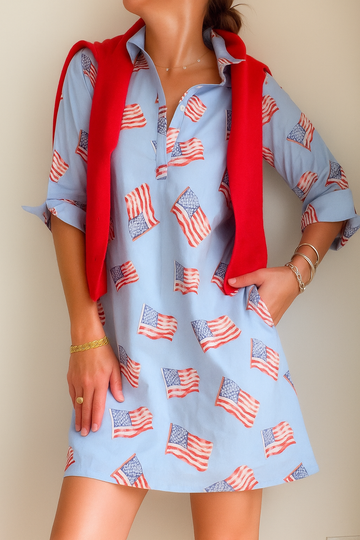 Sconset 3/4 Sleeve Flag dress in Blue