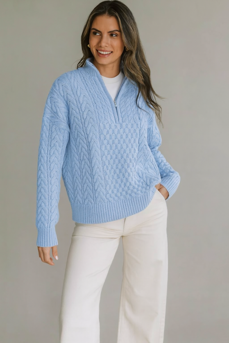 1/2 Zip Cable Sweater for Women | Pink Pineapple Shop