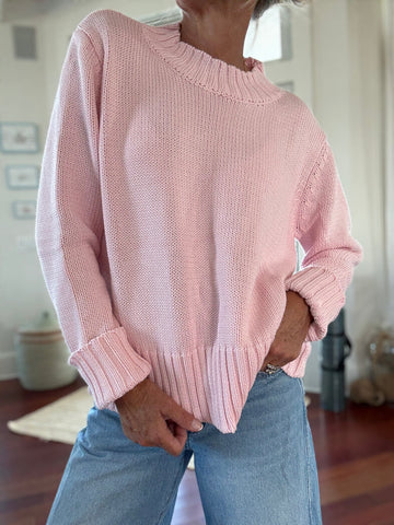 LENA Cotton Sweater in Solid Pink