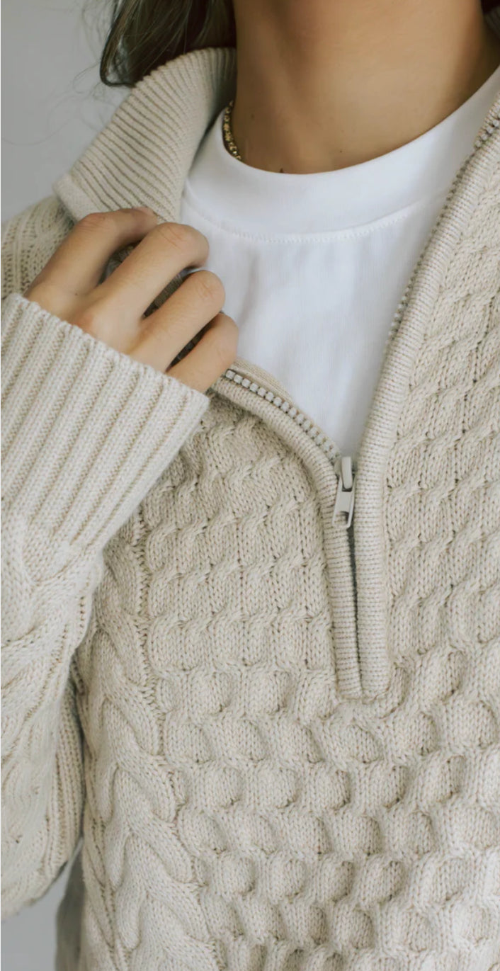 1/2 Zip Cable Sweater for Women | Pink Pineapple Shop