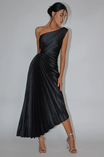 Modern Day Glam One Shoulder Asymmetrical Dress in Black