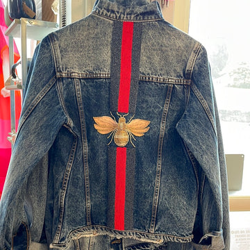 Navy/Red 🐝 bee back Jean Jacket