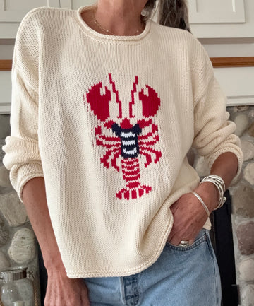 Chloe Rollneck Lobster in Stripe Tee Cotton Sweater