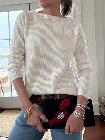 Mariner 100% Cashmere Boatneck Sweater in Ivory