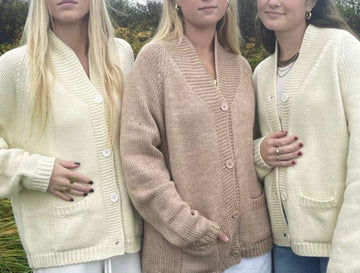 Varsity Flag Cardigan in Ivory or Camel