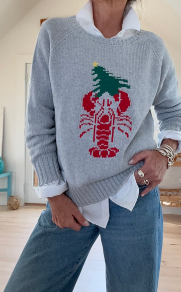 Campus Lobster Tree Sweater in Gray